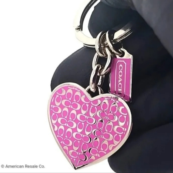 Coach Accessories - Vintage Large COACH Neon Pink Heart Signature Keychain Purse Charm bag tag